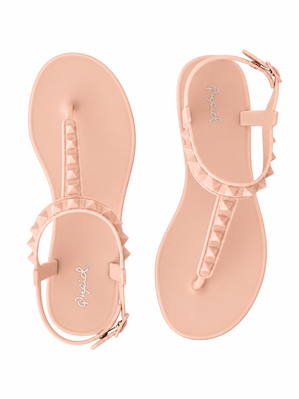 Qupid Women's Blush Pink Pyramid-Stud T-Strap Sandals - Size 37 _ US 6/6.5